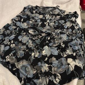 Honeyme Floral Blouse with Black and Blue Hues